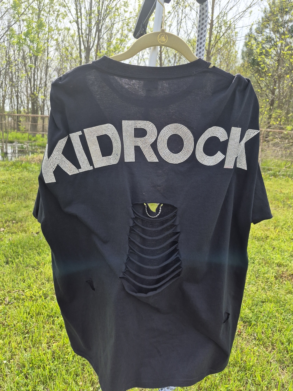Woman's Black Graphic Tee with Back Cutout